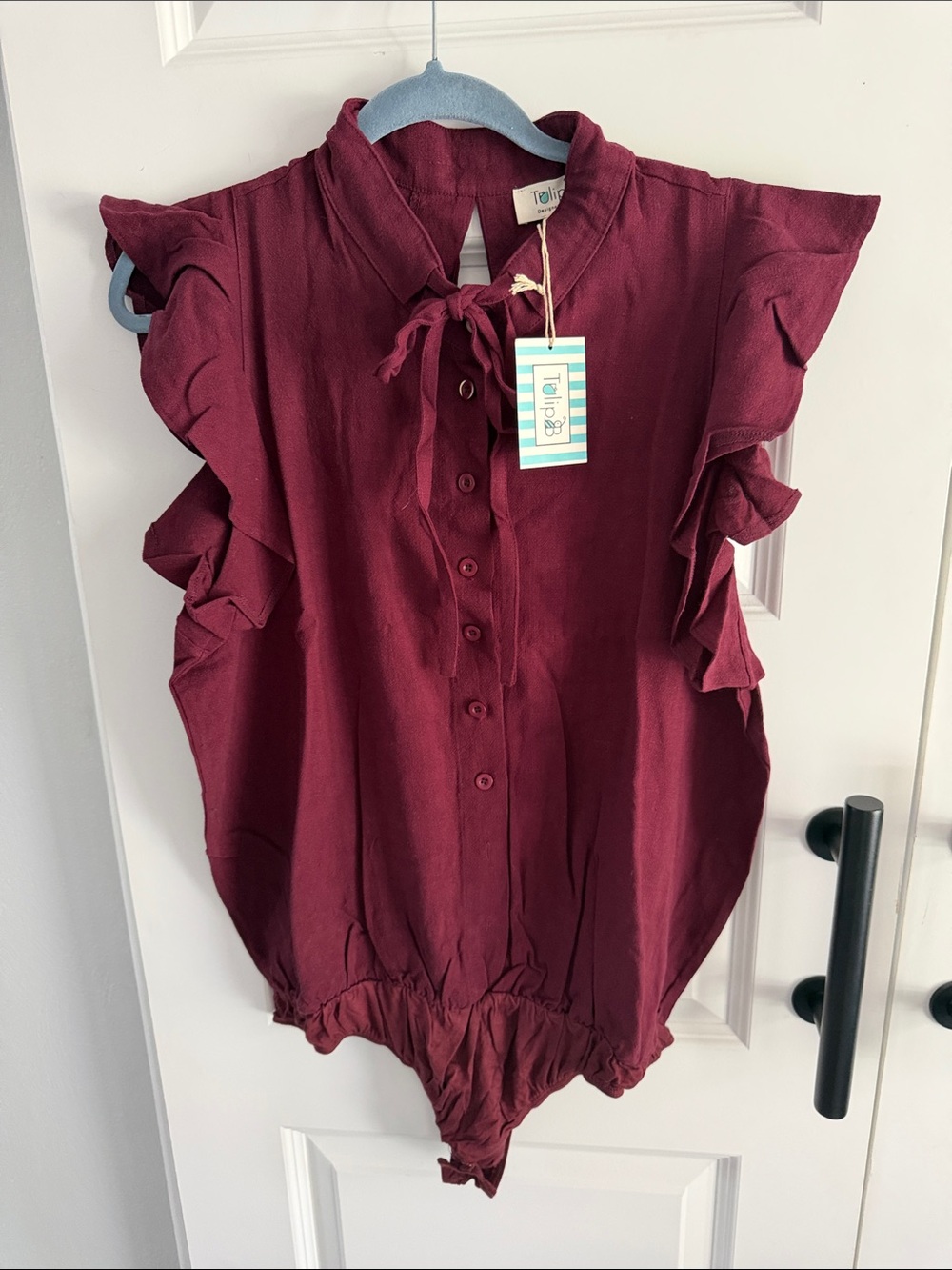 Women’s Maroon Ruffle One-Piece Bodysuit